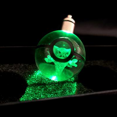 China Europe Ready To Ship LED Light Pokemon Ball Key Chain 3D Crystal Laser Pokemon For Kids Birthday Gifts for sale