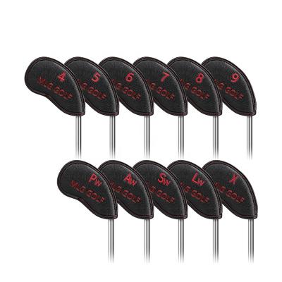 China Protect Golf Club Black Logo Hook And Loop PU Factory OEM Iron Golf Club Custom Leather Covers for sale