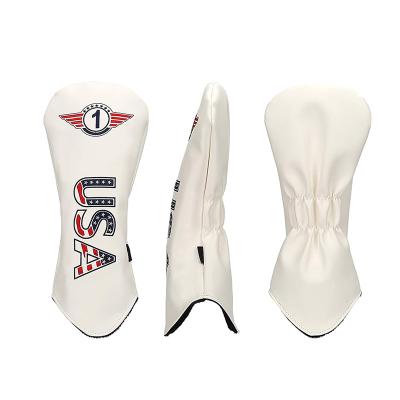 China Protect White Leather Golf Club Headcover Golf Club Cover For 1 3 5 X Golf Driver USA Custom High Quality Cover for sale