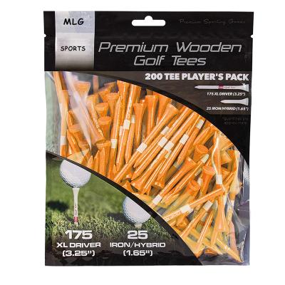 China Bamoo/Wood Premium Wood Golf Tees - 200 XL Tees Player's Pack Driver & Iron/Hybrid Tees for sale