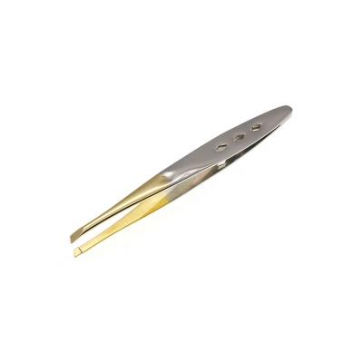 China New Eyebrow Style Stainless Steel Gold Tweezer For Eyebrow With Gold And Nickel Plated for sale