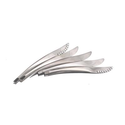 China Eyebrow Stainless Steel Sets Custom Logo Tilted Eye Lash Tweezers With Tip for sale