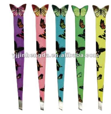 China Good Quality High Quality Butterfly Shaped Oblique Tip Eyebrow Tweezers for sale