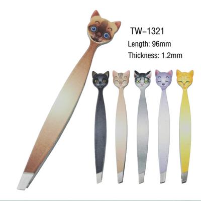 China Available Cartoon Cat Pattern Stainless Steel Eyebrow Hair Remove Tweezers for sale