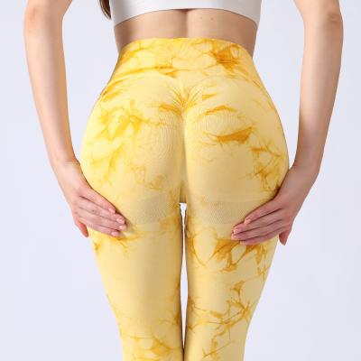 China Custom Logo In Bulk Simple Soft 2022 Hot Sale Custom Made Tiktok Anti-Static Hot Selling Tiktok Tops Sexy Women's Tummy Control Butt Lift Tie Dye Waist Yoga Pants for sale