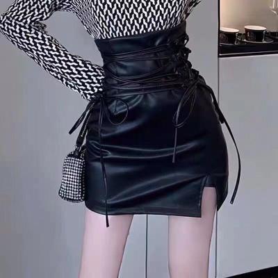 China New Autumn High Waist Strap Skirt Breathable PU Hip Lady Wrap Mini Skirt for sale