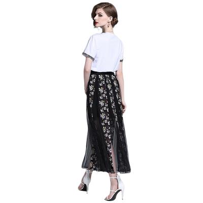 China Anti-Static Girls Skirts Black Patchwork Tulle Skirt Printed Long Style Skirt For Girls for sale