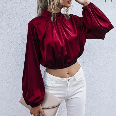 China Anti-wrinkle ashion coat waist Ms. lantern sleeve shirt collar leisure women loose coat female casual tops for sale