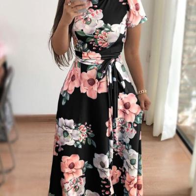 China Breathable Ladies Autumn And Winter Casual Dress O-Neck Printed Long Lace Dress For Women for sale