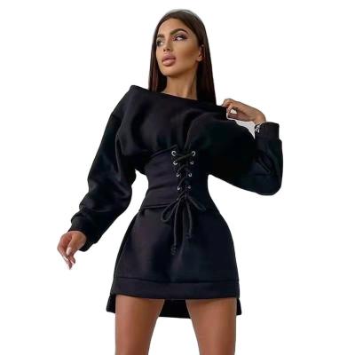 China Anti-wrinkle European and American Tight Belt Dress Tunic Solid Color Fashion Style Tight Dress for sale