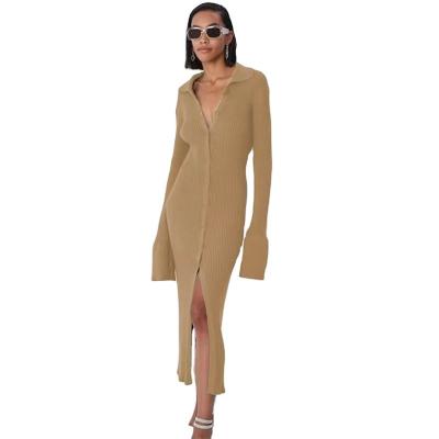 China 2021 Autumn And Winter New Anti-wrinkle V-neck Pure Wool Dress Thin Loose Mid Length Sweater Dress for sale