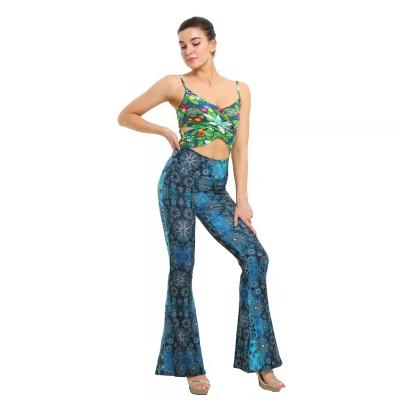 China Breathable Factory Wholesale High Quality High-waisted Wide-leg Printed Leggings For Ladies Flared Pants for sale