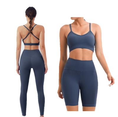 China Custom Logo Women Wholesale Gym Wear Breathable Workout Apparel Sets Sports Fitness Bra Yoga Shorts Leggings Suit Set for sale