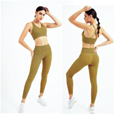 China New Design Breathable Houndstooth Shockproof Sports Bra Sets Butt Lift Tummy Control No See Through Leggings Workout Sets Printed Yoga Sets for sale