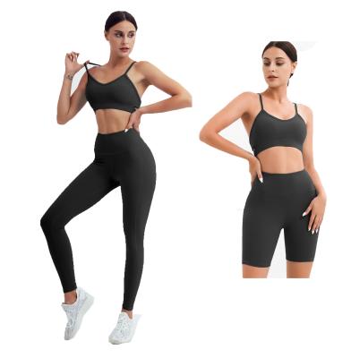 China Custom Logo Women Wholesale Gym Wear Breathable Workout Apparel Sets Sports Fitness Bra Yoga Shorts Leggings Suit Set for sale