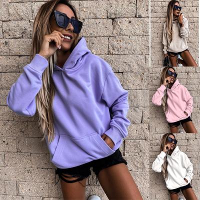 China QUICK DRY Over Rated Autumn Baggy Pullover Solid Purple Women Hoodies Women Sweatshirt Sheath Long Heavy Hoodies Women for sale