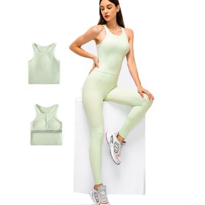 China Wholesale China Breathable O Neck Runner Women Back Workout Tops Removable Pads Shockproof Sports Vest Lift Up Tops Breathable Ribbed Women for sale