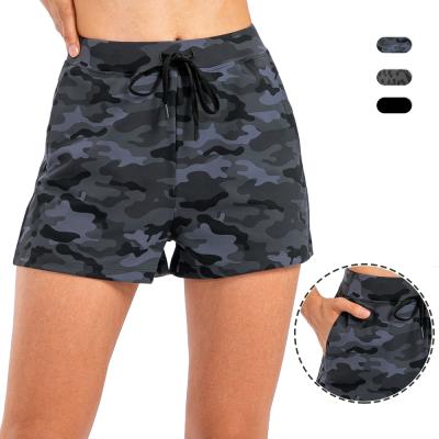 China Newest Breathable Loose Printing Casual Women Sports Shorts Drawstring With Pockets Workout Girls Shorts Breathable Nylon Shorts for sale