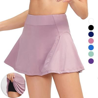 China Quick Dry 2 In 1 High Waist Sports Tennis Skirts Quick Dry With Pockets Workout Skirts Women Breathable Comfortable Tennis Skirts for sale