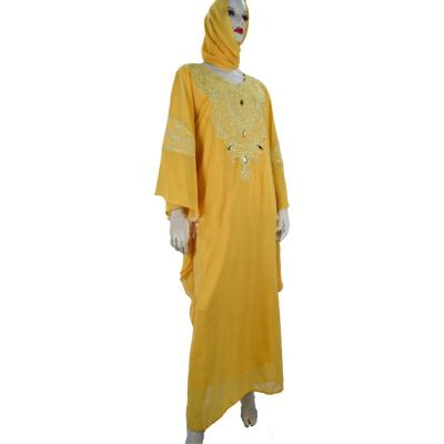 China 2022 New Fashion Anti-wrinkle Plain Chiffon Embroidered Beautiful Full Sleeve Long Sleeve Muslim Dress With Headscarf for sale