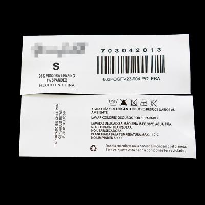 China Sustainable Cheap Price Custom High Quality Made Size Labels And Tags /Wash Care Labels For Clothes for sale