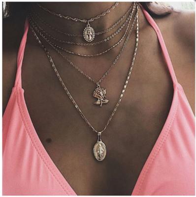 China Simple Fashion Bohemian Cross Pendant Necklaces Simple Gold Long Pendant Necklace BOHEMIA Style BOHEMIA Coin Fine Jewelry for sale