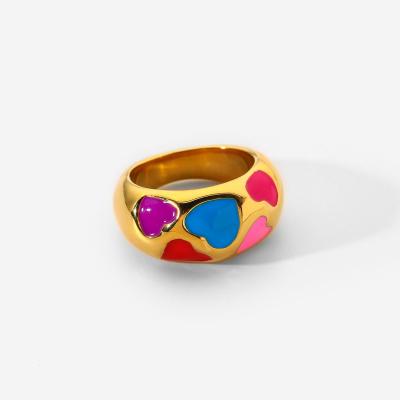 China 2022 New Design Chunky Colorful Heart Ring Stainless Steel 18K Valentine's Day Jewelry Nickel Free Plated Gift Rings for sale