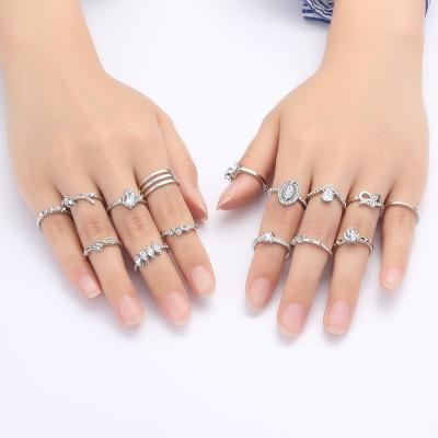 China 2021 CLASSIC Crystal 15PCS/Set RH Plated Heart Rings Set Fashion Jewelry Rhinestone Rings For Women for sale