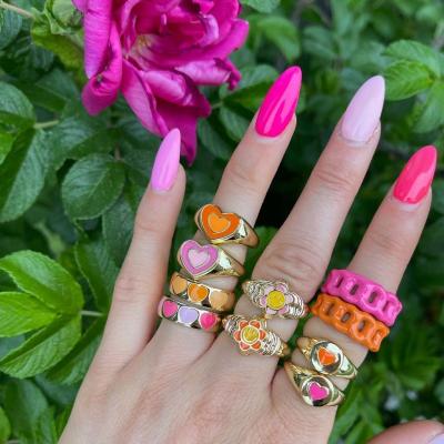 China Hottest Color Heart Rings CLASSIC 18k Combined Color Heart Ring Finger Jewelry Stainless Steel Gold Plating Rings for sale