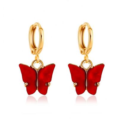 China BOHEMIA 12 Colors Color Small Butterfly Resin Hoop Earrings Circle Removable Acrylic Earrings Shape Jewelry 2021 for sale