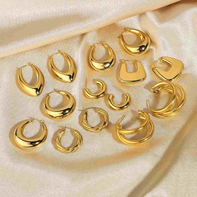 China FASHIONABLE Classic 18K Gold Plated Classic Engagement Stainless Steel Hoop Earrings For Wedding for sale