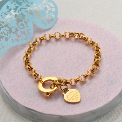 China Office/Career Stainless Steel Gold Heart Shape Pendant Jewelry Stainless Steel Bracelet Wholesale Fashion Bangle for sale