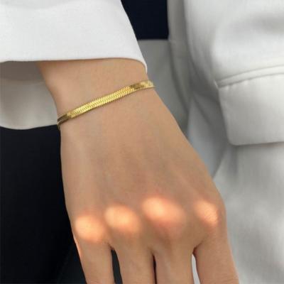 China 2021 Daily CLASSIC Snake Chain Bracelet Gold Plated Thin Stainless Steel Square Chain Bracelet for sale