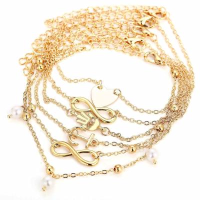 China 5 pcs/set TRENDY anklets with charms bracelet for women gold and silver jewelry sets for sale