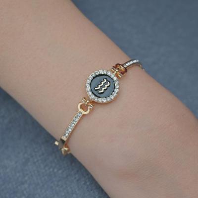 China European Style Zodiac Bracelet 18k Gold Crystal Zodiac Charm Bracelet Adjustable Bangles Nickel Free Lead Free for sale