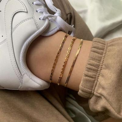 China Long Keeping Simple Cavity Heart Chain Anklets Foot Jewelry 316L Gold Color Plated Stainless Steel Anklets For Women for sale