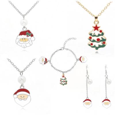 China FASHIONABLE Cute Cartoon Santa Claus Gift Necklace Christmas Tree Earrings Bracelet Jewelry Set for sale