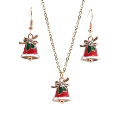 China Cute 2-Piece Set Alloy Christmas Bell Gold Plated Necklace Earrings Pendant Jewelry Set For Girls for sale