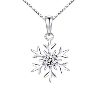 China Dropshipping Environmental Friendly European American Ornaments Chain Snowflake 925 Sterling Silver Necklace Sweater Chain Christmas Jewelry for sale