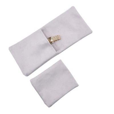 China OEM+ODM+Wholesale Logo Light Gray Suede Microfiber Custom Eco Friendly Wrap Flap Jewelry Pouch With Divider for sale