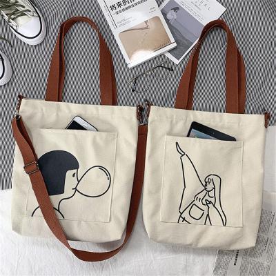 China 100% Eco-Friendly Customs Printed Logo Tote Shopping Cotton Canvas Bag With Cross Handle Body Bag for sale