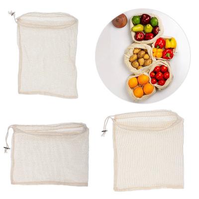 China Reusable Product Biodegradable Mesh Vegetables Bags Sets Food 100% Organic Cotton for sale