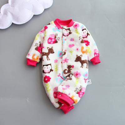 China 2021 Cute Fleece Fashion Coral Cartoon Printed Baby Clothes Warm Soft Overalls For Baby for sale