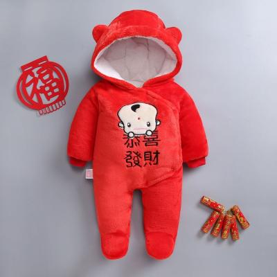 China Love Coral Mommy's Pat Pat Baby Clothes New Year's Fleece I Baby Hoodie Romper Red Overalls for sale