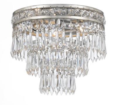 China Mid Century Simple Modern Unique Silver Round Chandelier Flush Mount Crystal Lamp for sale