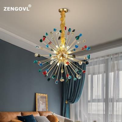 China Modern Simple Free Shipping Gold Crystal Chandelier Around Lighting Fixtures Living Room Chandeliers Lighting Home Colorful Crystal Lamp for sale