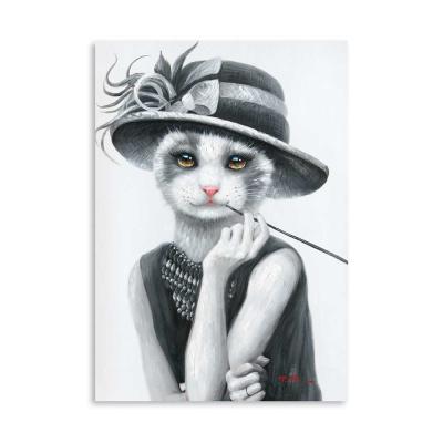 China Modern Black And White Artree Cat Animal Oil Canvas Paintings 70X100Cm for sale