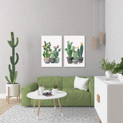 China Contemporary Customize Painting Green Leaf Art Prints Canvas Tropical Plant Leaves Cactus For Home Decoration Framed 2 Panel Wall Art for sale