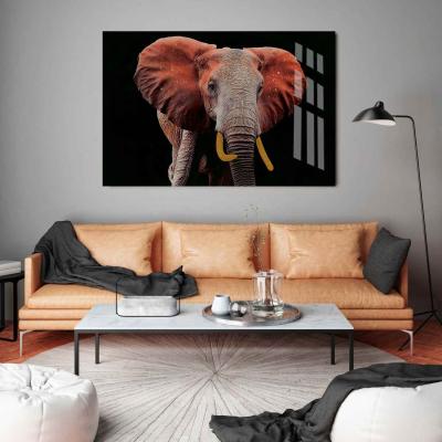 China Modern Custom Design Elephant Digital Print Artwork Decor For Hotel Office Animal Glass Crystal Porcelain Paintings for sale