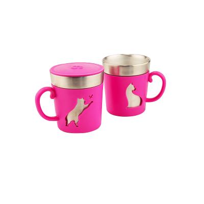 China PORTABLE Cute Cat Design Stainless Steel Coffee Mug Cup With Lid And Handle for sale